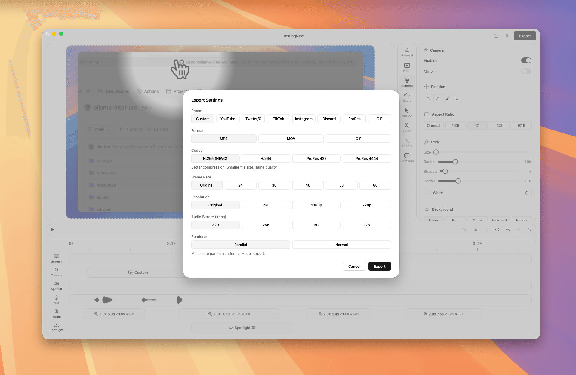 Export Settings — Light Mode